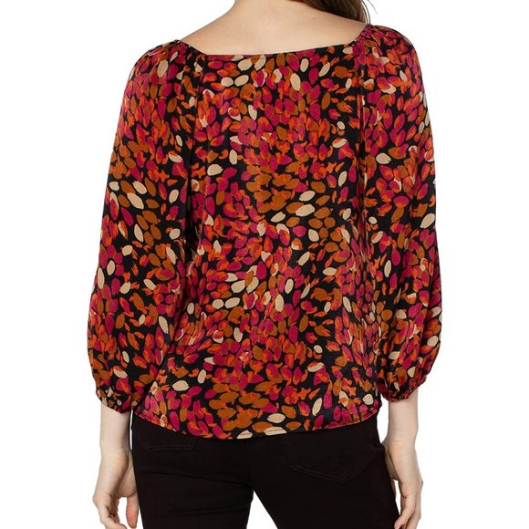 NWT Liverpool Three Fourth Puff Sleeve Square Neck Woven Top In Autumn Petals - Picture 2 of 2